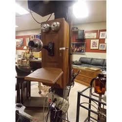 VINTAGE NORTHERN ELECTRIC OAK CASES WALL PHONE - HAS OLDER MIC INSIDE AND WORKINGS - CONDITION UNKNO
