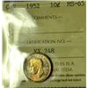 Image 1 : 1952 10¢ ICCS MS-65