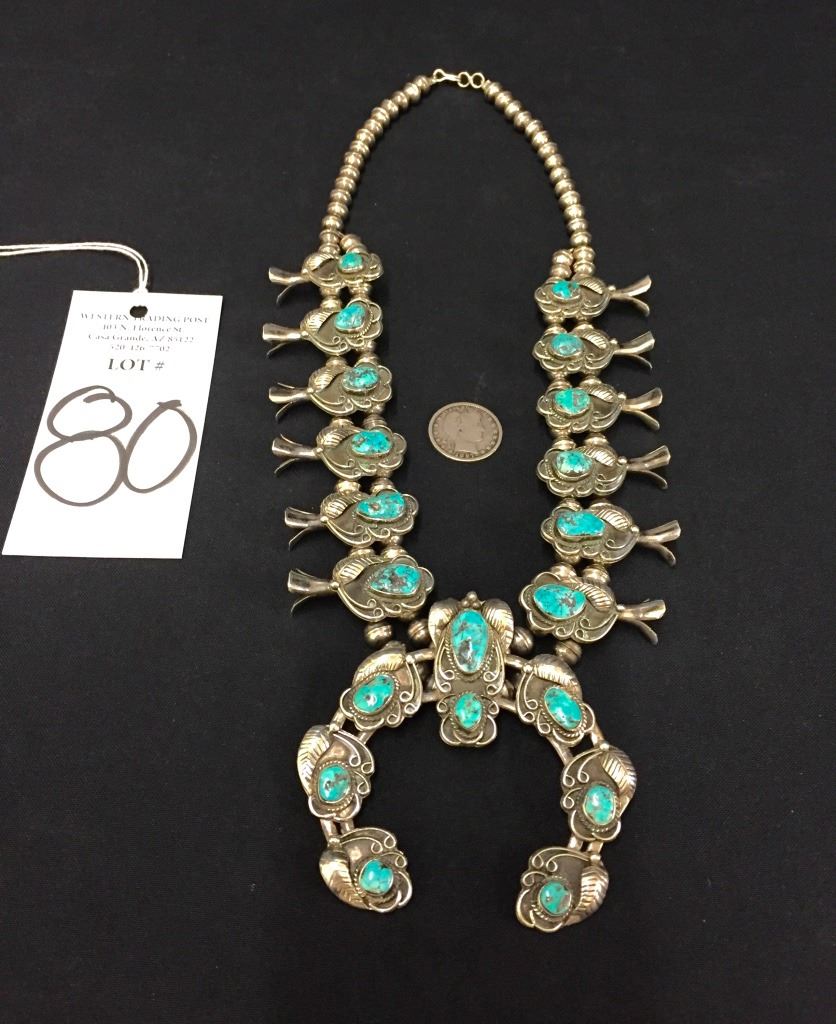 Vintage Turquoise Squash Blossom Necklace