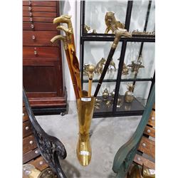 Brass Boot Umbrella Stand w/5 Brass Top Walking Canes