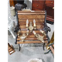 Custom Rod Iron and Mahogany Garden Bench