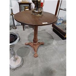 Oak Pub Table on Cast Iron Base