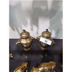 Pair of Etched Brass Lidded Jars