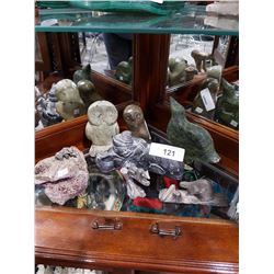 Shelf of Carved Soap Stone Figures, 1 Signed