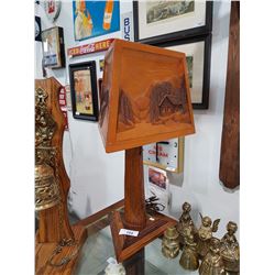 Carved Wood Table Lamp W/Fabulous Shade