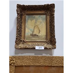 Oil on Board of a Sailboat