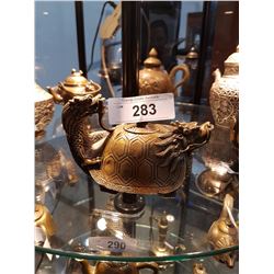 Early Asian Brass Dragon & Turtle Teapot