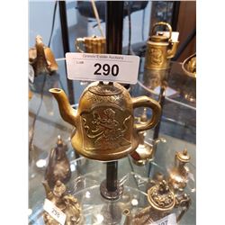 Early Asian Brass Teapot W/ Women on Crane Motiff