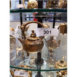 Early Asian Brass Teapot W/ Floral Motiff