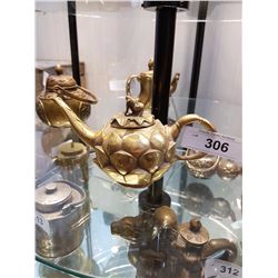 Early Asian Brass Lotus Teapot