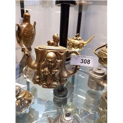 Early Asian Brass Man in a Tree Teapot