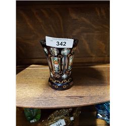 Beautiful Hand Painted Ruby Cut to Clear Crystal Vase