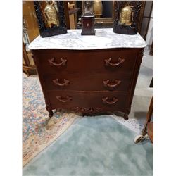 Marble Top Carved 3 Drawer Mahogany Dresser