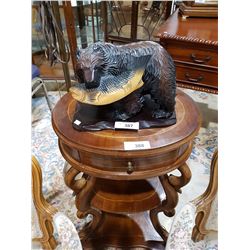 Carved Wood Grizzly Bear W/ Fish