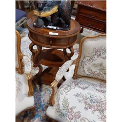 2 Inlaid Carved 3 Tier End Tables