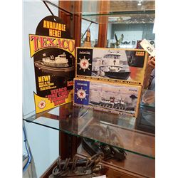 2 NIB Texco Diecast Tugboat Coinbanks W/ Ad