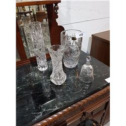 3 Crystal Vases & Crystal Bell