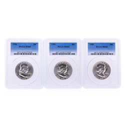 Set of (3) 1956 Franklin Half Dollar Coins PCGS MS65
