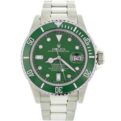 Mens Rolex Stainless Steel Date Submariner Watch with Green Diamond Dial