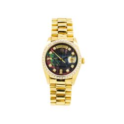 Mens 18KT Yellow Gold Rolex President Watch with Diamond Bezel & Dial