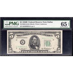 1950B $5 Federal Reserve Note Dallas PMG Graded 65EPQ Gem Uncirculated