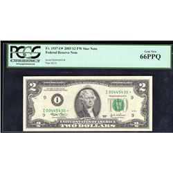 2003 $2 Federal Reserve STAR Note PCGS 66PPQ Gem New