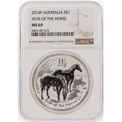 2014-P $1 Australia Year of the Horse Silver Coin NGC Graded MS69
