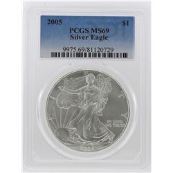 2005 $1 American Silver Eagle Coin PCGS Graded MS69