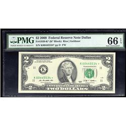 2009 $2 Federal Reserve STAR Note Dallas PMG 66EPQ Gem Uncirculated