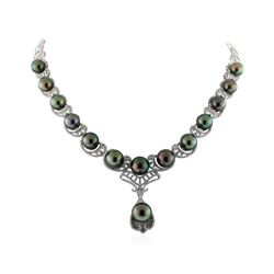 14KT White Gold Tahitian Cultured Black Pearl and 8.13ctw Diamond Necklace