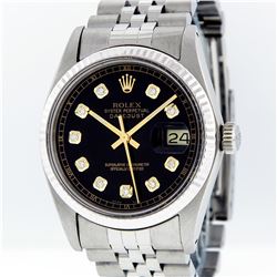 Rolex Stainless Steel Black Diamond and White Gold Datejust Wristwatch