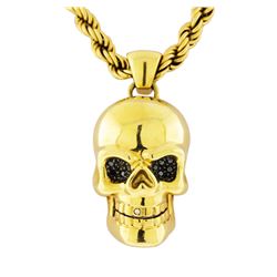 14K Yellow Gold Necklace with Diamond Skull Pendant