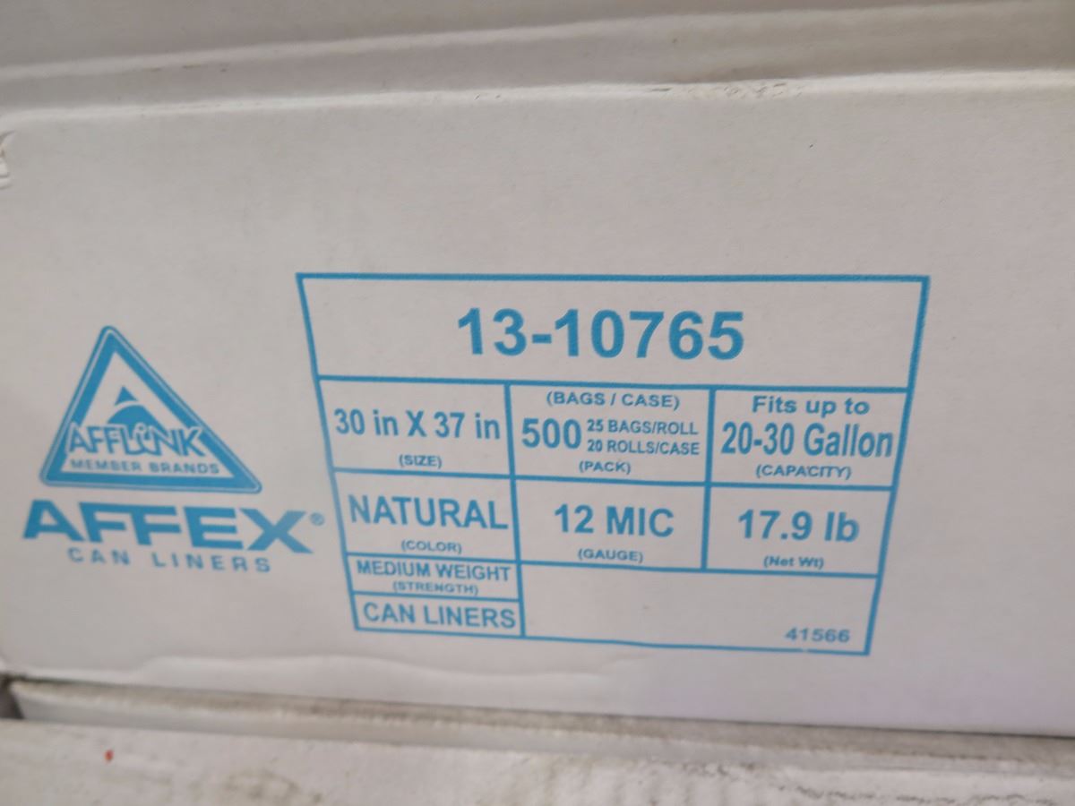 53 CASES: 30X37 AFFEX NATURAL HDPE CORELESS CAN LINER/ TRASH BAGS 500 ...