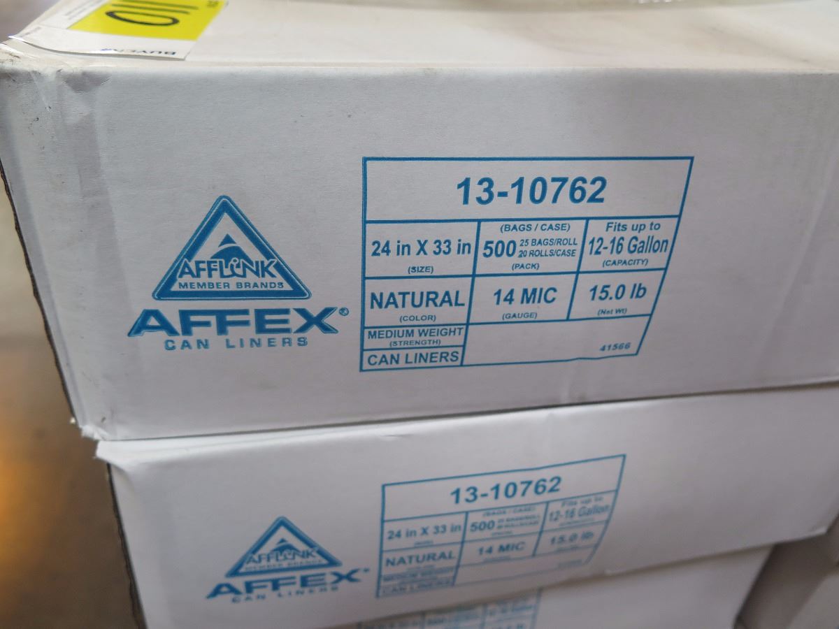 60 CASES: 24X33 AFFEX 14MIC NATURAL HDPE CORELESS CAN LINER/TRASH BAGS ...