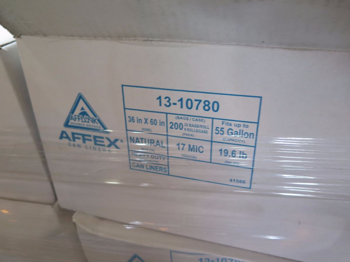 49 CASES: 36X60 AFFEX 17MIC NAT HDPE CORELESS CAN LINERS/TRASH BAGS 200 ...
