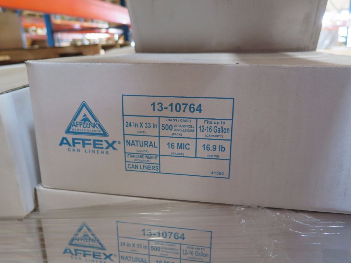 63 CASES: 24X33 AFFEX 16MIC NATURAL HDPE CORELESS CAN LINER/TRASH BAGS ...