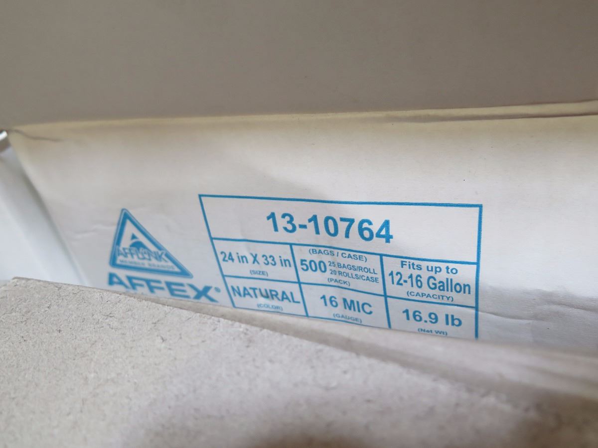 63 CASES: 24X33 AFFEX 16MIC NATURAL HDPE CORELESS CAN LINER/TRASH BAGS ...