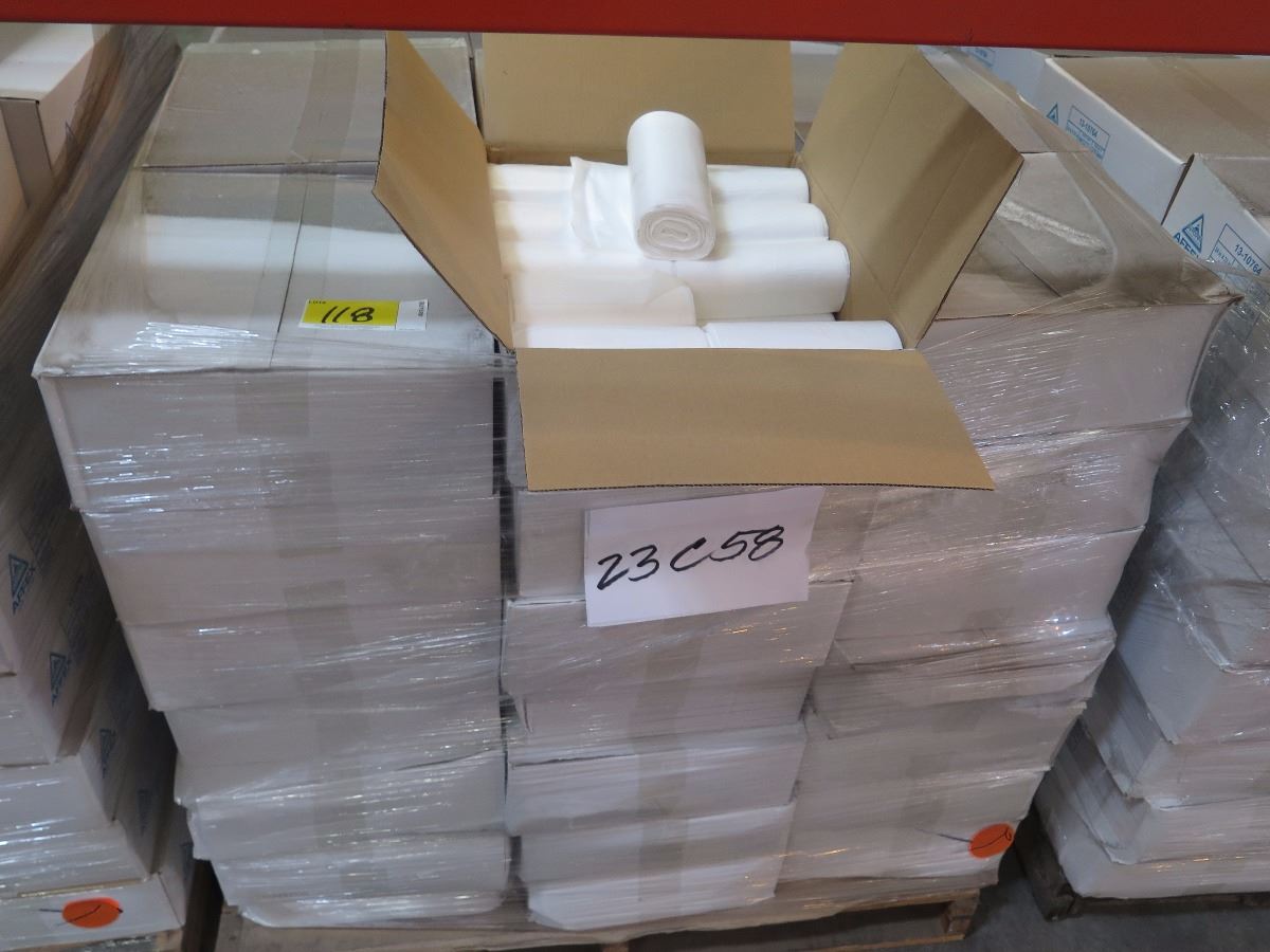 63 CASES: 24X33 AFFEX 16MIC NATURAL HDPE CORELESS CAN LINER/TRASH BAGS ...