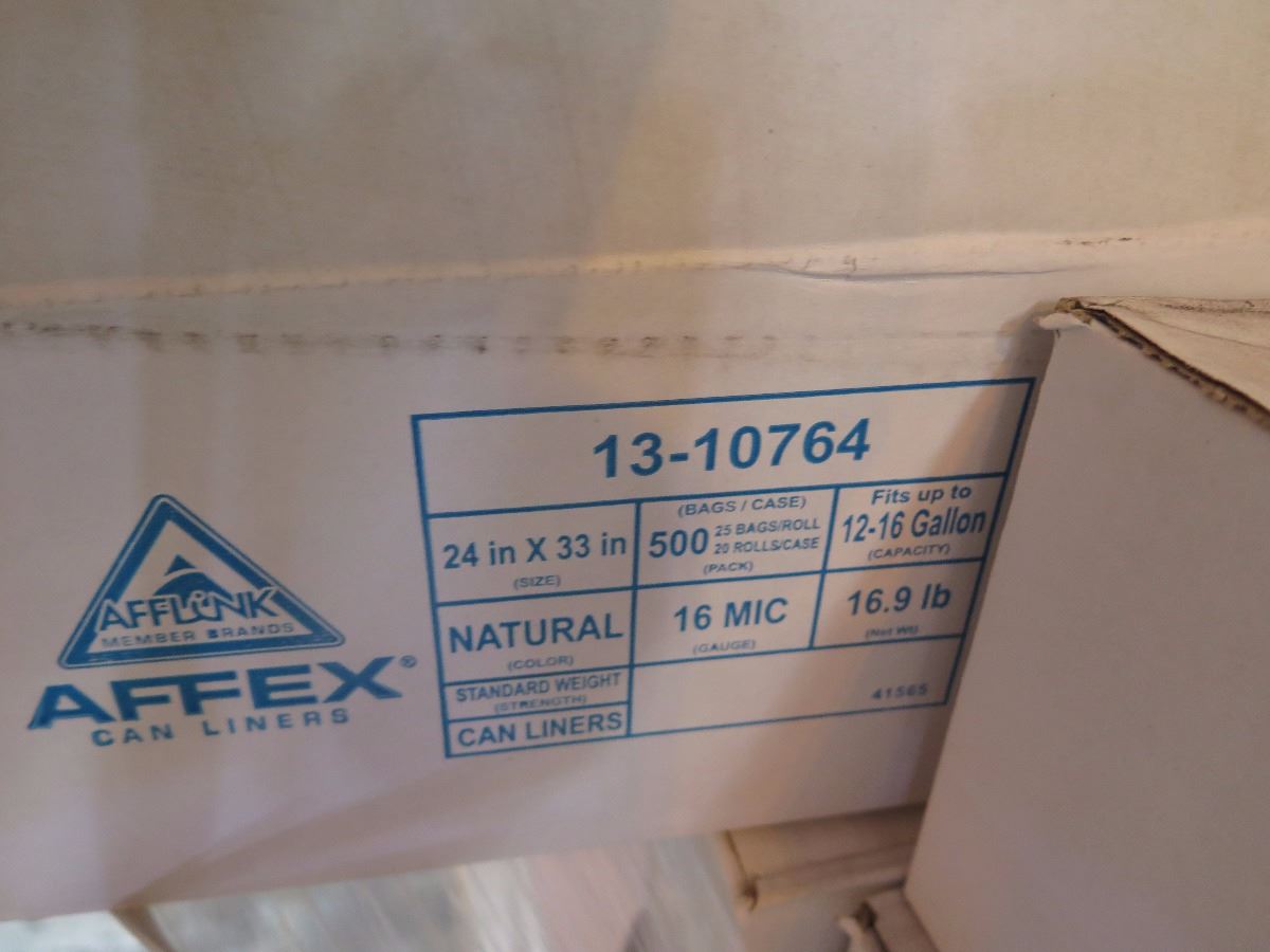 63 CASES: 24X33 AFFEX 16MIC NATURAL HDPE CORELESS CAN LINER/TRASH BAGS ...