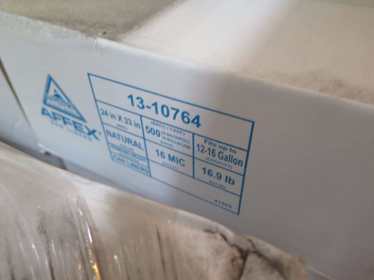 63 CASES: 24X33 AFFEX 16MIC NATURAL HDPE CORELESS CAN LINER/TRASH BAGS ...