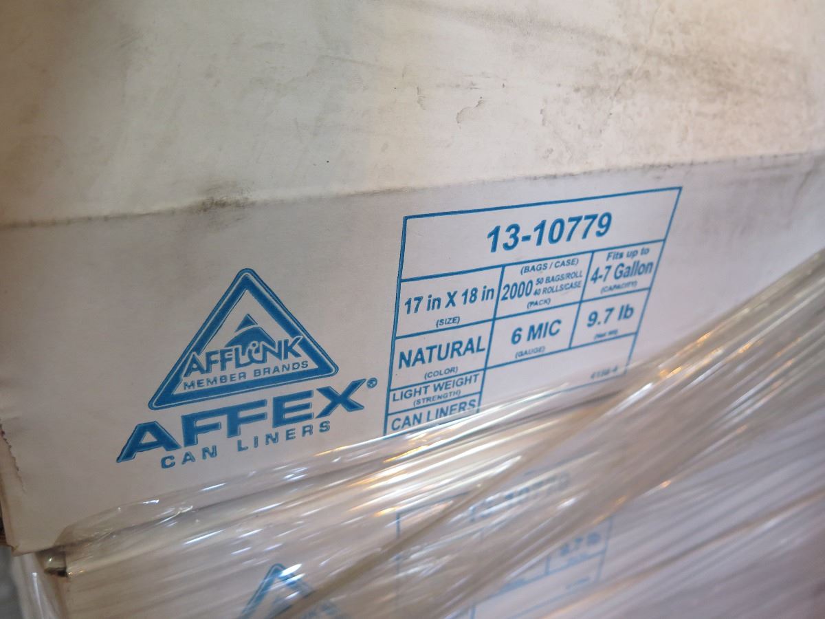 108 CASES: 17X18 AFFEX 6MIC HDPE NATURAL CORELESS CAN LINER/TRASH BAGS ...