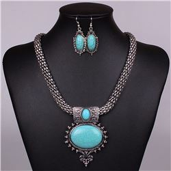 Tibet Silver & Blue Turquoise Necklace Set