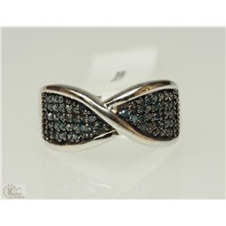#11-STERLING SILVER BLUE DIAMOND RING W/COA