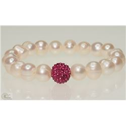 #23-FRESHWATER PEARL & CUBIC BRACELET WITH COA