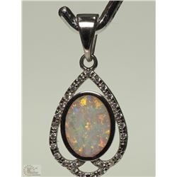 #35-STERLING SILVER CREATED OPALITE  & CZ PENDANT