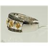 Image 2 : #37-STERLING SILVER CHAMPAGNE DIAMOND RING W/COA