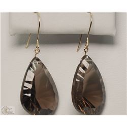 #39-14K GOLD SMOKEY QUARTZ EARRINGS W/COA