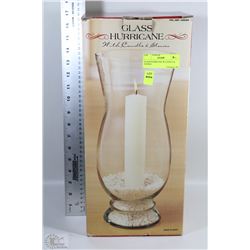 GLASS HURRICANE W/CANDLE & STONES