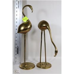 TWO METAL FLAMINGOS GOLD IN COLOUR