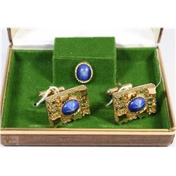 DYNASTY GOLD CUFF LINKS WITH BLUE STONES